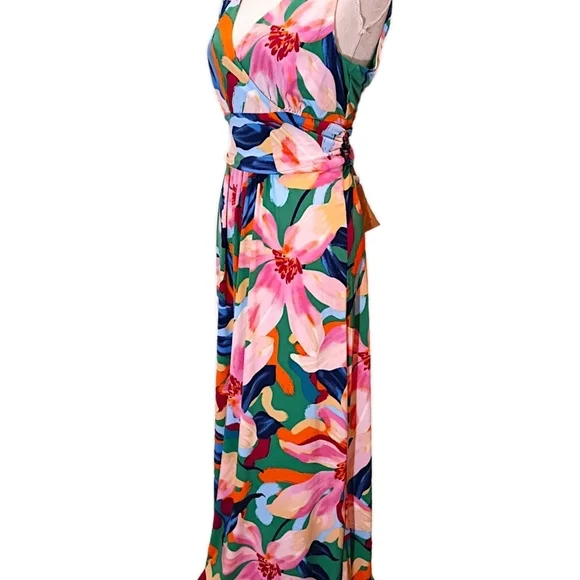 NWT Papagallo Colorful Maxi V neck Empire Waist - Picture 3 of 5